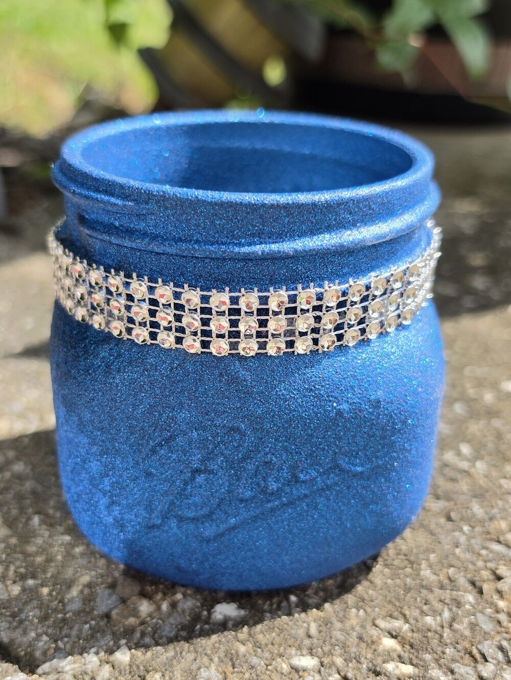 Blue Glitter Bling Rhinestone Pint Widemouth Mason Jar for Wedding